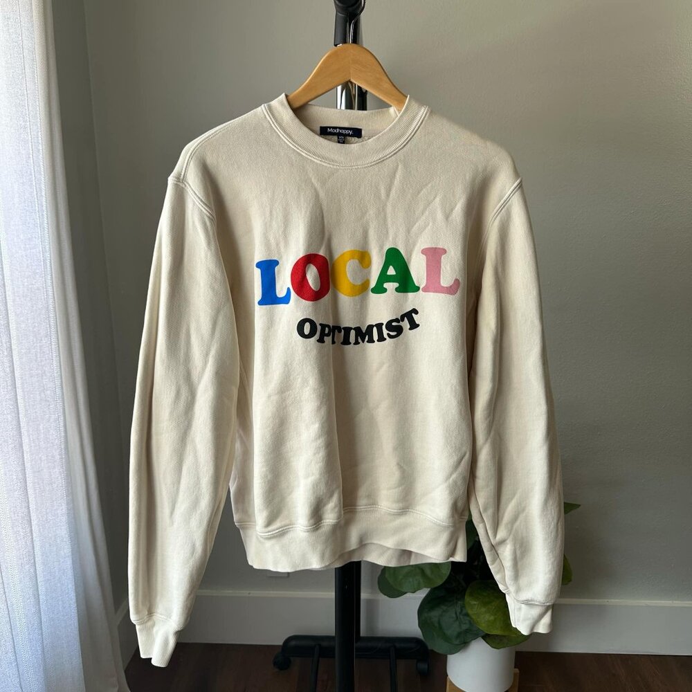 Womens MadHappy Local Optimist Pullover Cream Crewneck XS